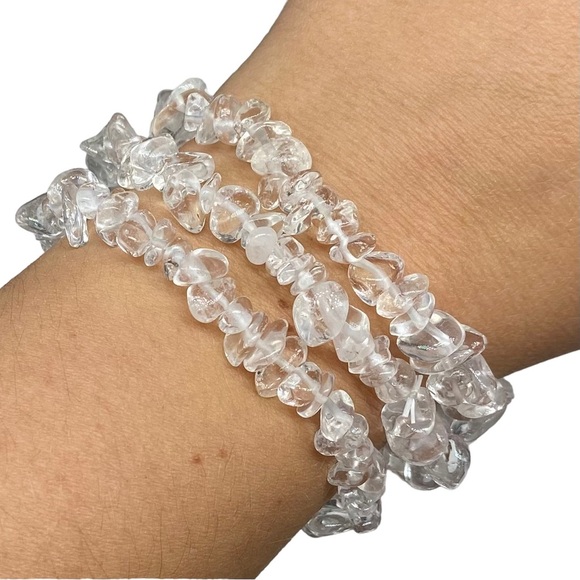 Clear Quartz Gemstone Chips Beaded Stretch Bracelet Natural Stone Crystal Boho - Picture 3 of 5